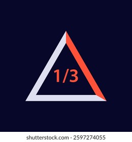 A triangle with bold outlines and the fraction one third symbol in the center of the design.