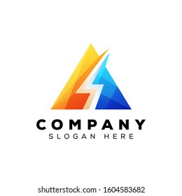 triangle bolt logo, letter a energy logo, thunder bolt logo design