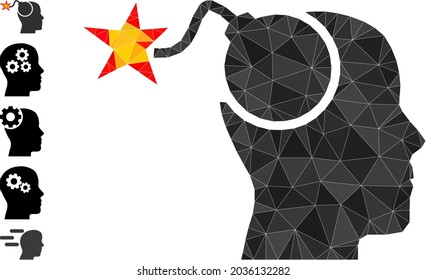 Triangle bomb idea polygonal symbol illustration, and similar icons. Bomb Idea is filled with triangles. Low-poly bomb idea constructed with randomized filled triangles.