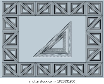 Triangle border design with interlacing guilloche linework and concentric shapes. 