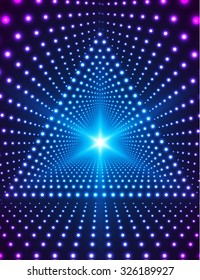 Triangle Border with Light Effects. Concept for party flyers, music posters and disco graphic design. Vector illustration.