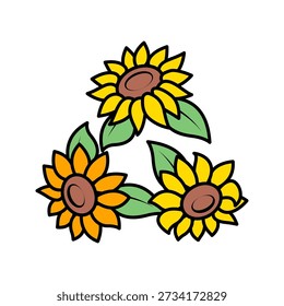Triângulo Bouquet Girassol Estilo de design plano triangular layout de três flores para composições equilibradas