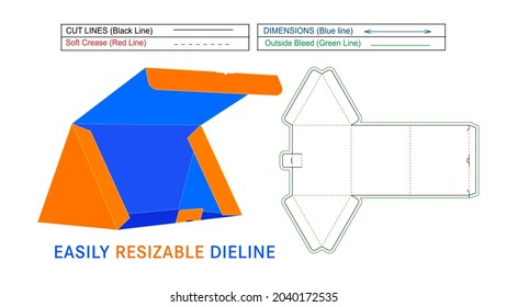 Triangle Box-Verpackungsvorlage und 3D-Renderungs-, Vergrößerungs- und Bearbeitungs-Vektordatei