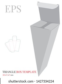 Triangle Box Template, vector with die cut / laser cut lines.  White clear, blank, isolated triangle box mock up on white background with perspective view