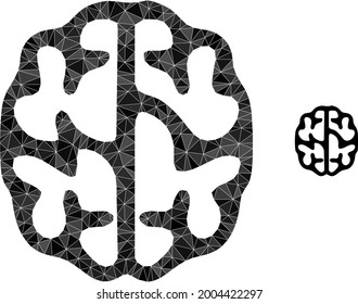 Triangle brain polygonal symbol illustration. Brain lowpoly icon is filled with triangles. Flat filled geometric mesh symbol based on brain icon.