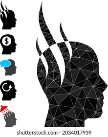 Triangle brain steam polygonal 2d illustration, and similar icons. Brain Steam is filled with triangles. Low-poly brain steam designed from scattered filled triangles.