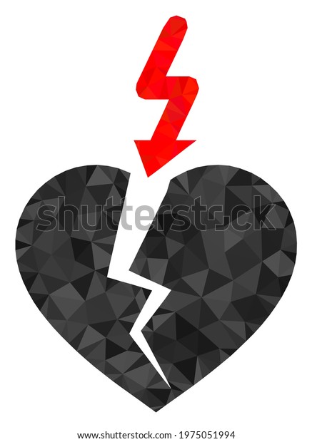 Triangle break heart polygonal icon\
illustration. Break Heart lowpoly icon is filled with triangles.\
Flat filled geometric mesh symbol based on break heart\
icon.