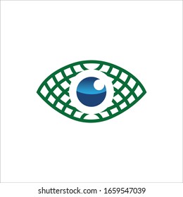 Triangle with bright light effect and eye icon inside vector logo illustration