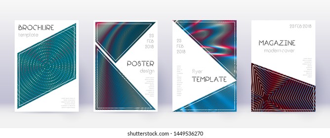 Triangle brochure design template set. Red abstract lines on white blue background. Breathtaking brochure design. Stunning catalog, poster, book template etc.