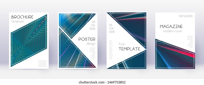 Triangle brochure design template set. Red abstract lines on white blue background. Breathtaking brochure design. Stylish catalog, poster, book template etc.