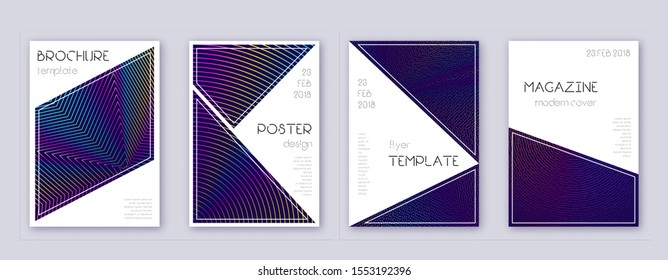 Triangle brochure design template set. Rainbow abstract lines on dark blue background. Breathtaking brochure design. Fine catalog, poster, book template etc.