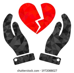 Triangle broken heart care hands polygonal icon illustration. Broken Heart Care Hands lowpoly icon is filled with triangles. Flat filled geometric mesh symbol based on broken heart care hands icon.