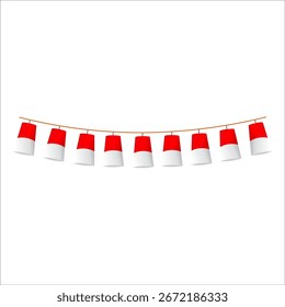 Triângulo bandeira de bunting branco e vermelho guirlanda bandeira indonésia bandeira celebração decoração plana Ilustração	