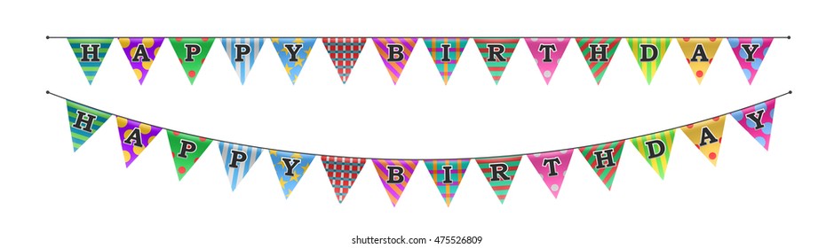Triangle bunting flags with happy birthday text