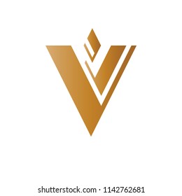 Triangle business logo isolated vector. Design V gradient gold on white background. Design print for identity, symbol, apps, sign, icon. Set 19