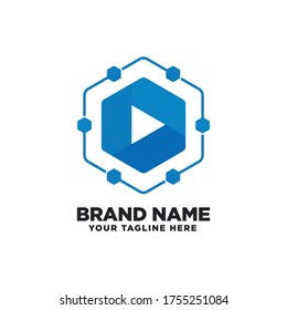 Triangle button logo design vector, database storage icon, multimedia symbol