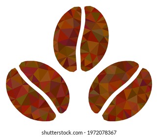 Triangle cacao beans polygonal icon illustration. Cacao Beans lowpoly icon is filled with triangles. Flat filled abstract mesh image based on cacao beans icon.