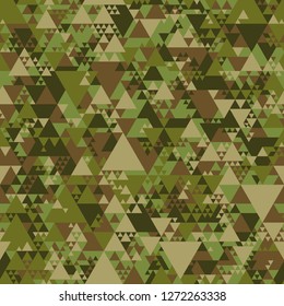 Triangle camouflage seamless pattern. Abstract modern geometric tiles military camo texture background. Fabric and fashion print endless texture. Vector illustration.