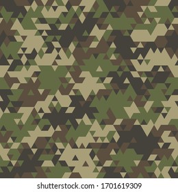 Triangle camouflage seamless pattern. Abstract modern geometric endless camo texture. Military style background for army and hunting textile print. Vector illustration.