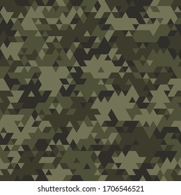 Triangle Camouflage Seamless Pattern. Abstract Modern Geometric Endless Camo Texture. Military Style Background For Army And Hunting Textile Print. Vector Illustration.