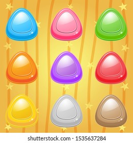 Triangle candies icons set for game design.