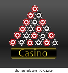 Triangle casino chips on grey background. Vector illustration.