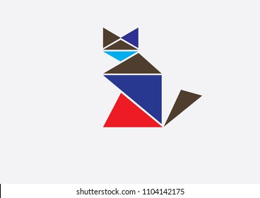 triangle cat drawing. a sitting cat. abstract form cat. triangle. cat logo. Vector origami isolated animal.