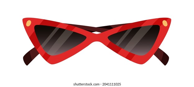 Triangle cat eyes sunglasses in retro style. Fashion summer high-pointed butterfly sun glasses. Stylish women accessory. Trendy eyewear. Colored flat vector illustration isolated on white background