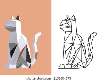 Triangle cat. Low poly cat. Illustration in a flat style.