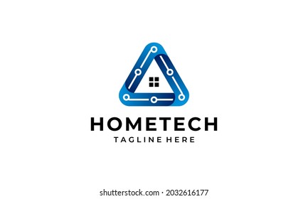 Triangle Chain with House Home Technology Logo Design Inspiration