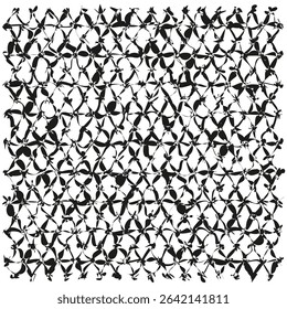 Triangle chaos pattern. Random black vector. Abstract scattered shape. Dense visual structure.