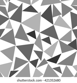 Triangle chaotic seamless pattern.  Fashion graphic background design. Modern stylish abstract monochrome texture. Template for prints, textiles, wrapping, wallpaper, website etc.  VECTOR illustration