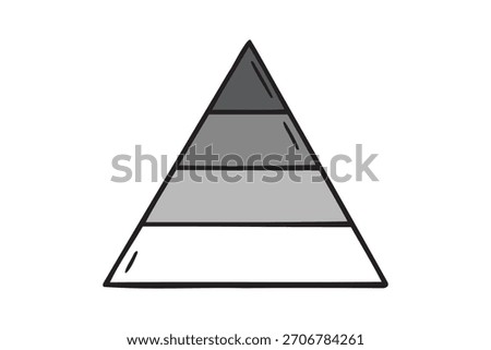 triangle chart business statistics doodle hand drawn icon. Outline drawing triangle chart 4 parts, four levels of the pyramid line clipart symbol. Vector illustration