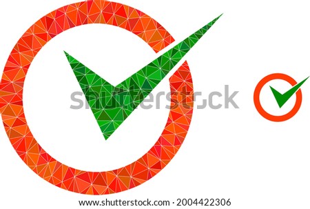 Triangle checkbox circle polygonal icon illustration. Checkbox Circle lowpoly icon is filled with triangles. Flat filled geometric mesh image based on checkbox circle icon.