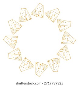 Corona de queso triángulo, marco de cuña. Círculo de cuña de queso, borde de charcutería. Etiqueta de corona de cuña, icono de lácteos