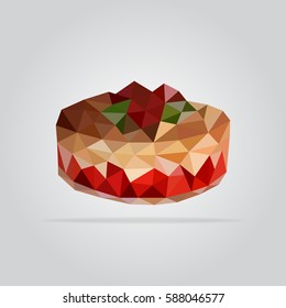 Triangle chocolate fruit cake vector illustration. Polygon cake icon
