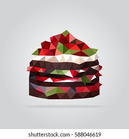 Triangle chocolate fruit cake vector illustration. Polygon cake icon