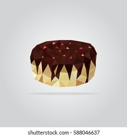 Triangle chocolate fruit cake vector illustration. Polygon cake icon