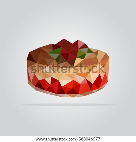 Triangle chocolate fruit cake vector illustration. Polygon cake icon