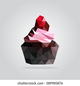 Triangle chocolate muffin vector illustration. Polygon muffin icon