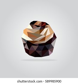 Triangle chocolate muffin vector illustration. Polygon brown muffin icon