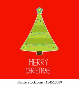 Triangle Christmas tree with lights. Merry Christmas card. Vector illustration.