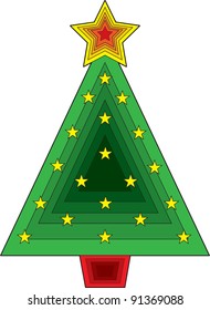 Triangle Christmas Tree A stylized Christmas tree consisting of overlapping triangles and stars.