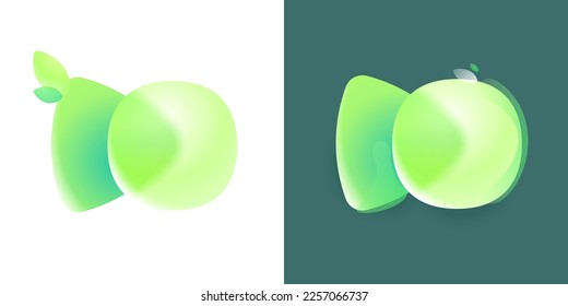 Dreieck und Kreis Öko-Logo mit grünem Farbverlauf und Blatt im Glass-Morphismus-Stil. Umweltfreundliche Ikone aus überlappenden Teilen für die Landwirtschaft Kunst, Abfallrecycling App, gesunde Lebensmittelverpackungen.