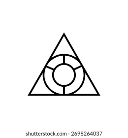 Dreieck mit einer kreisförmigen Innen-Illustration, einzeln auf weißem Hintergrund, das eine geometrische Form und ein Designkonzept zeigt. Einfaches Vektordesign für kreative und moderne Projekte.