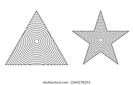 círculo triangular. Circulo estelar Formas geométricas de tendencia universal. Elementos de diseño Memphis para Revista, folleto, venta, web, publicidad, afiche. Formas o círculos de esquema