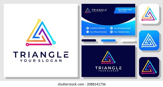Triangle Circuit Board Technology Digital Security Connection Logo Design Business Card Template