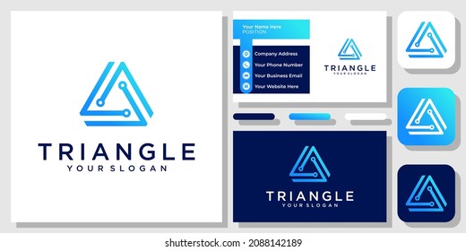 Triangle Circuit Board Technology Digital Security Connection Logo Design Business Card Template