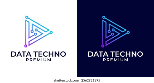 Triangle circuit board technology logo design. Data technology logo. Vector logo template of network, data, connection, circle, science, abstract, technology, AI, security, triangle, colorful, modern.