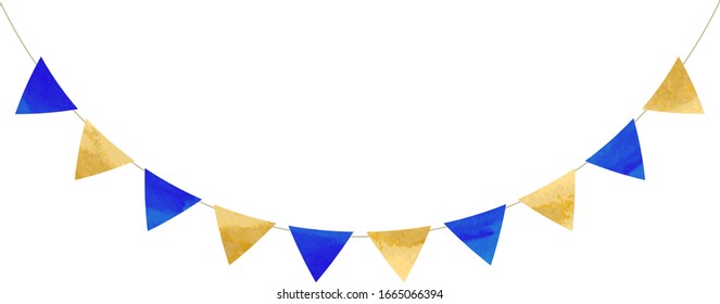 triangle colorful flag garland ,blue and gold
